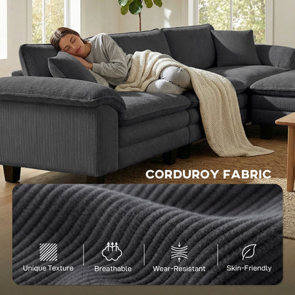 Sectional Sofa, L Shaped Couch with Deep Seat, Movable Ottoman and Pillow-top Armrests, Dark Gray