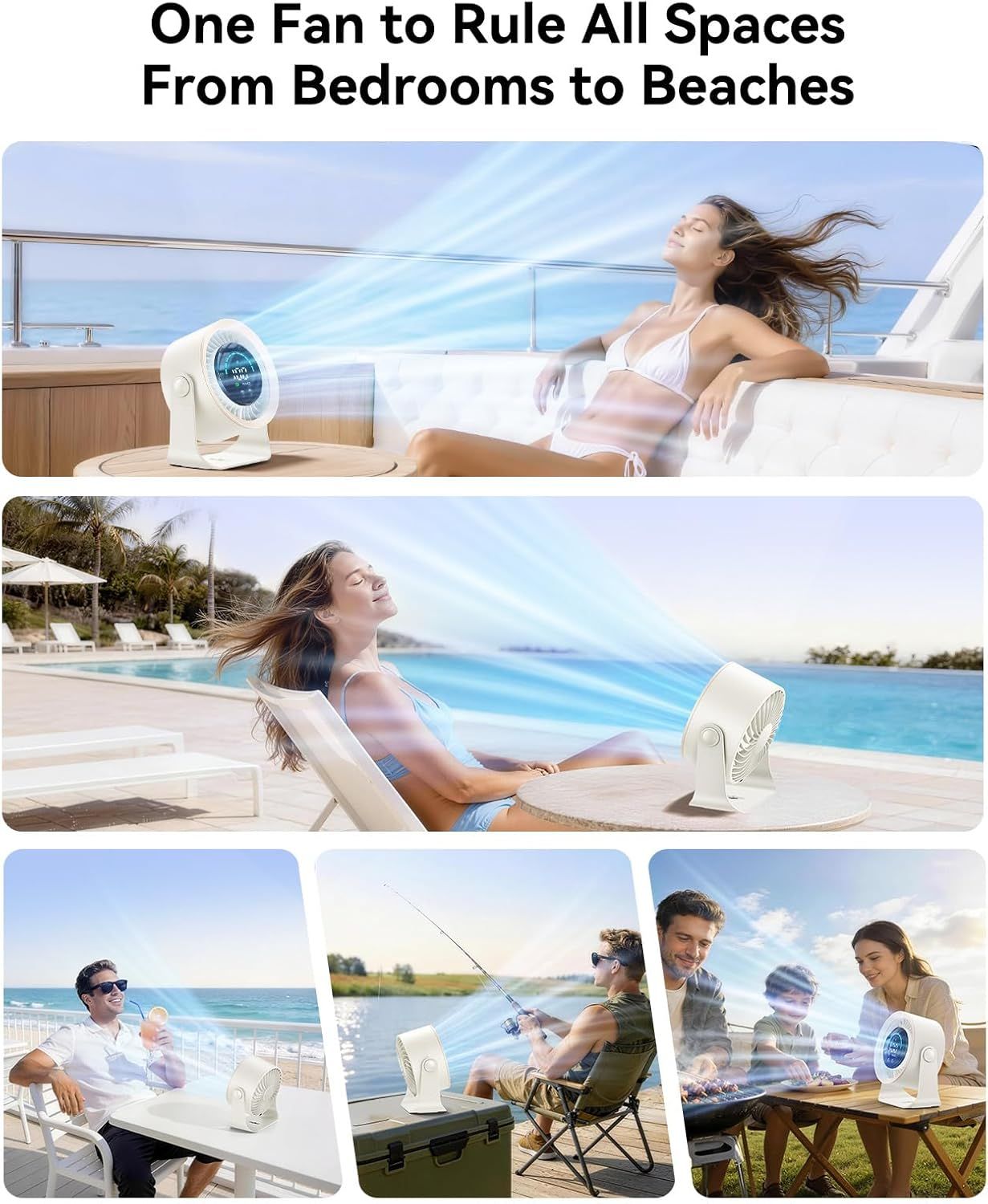 Rechargeable USB Desk Fan for Bedroom, 100 Speeds, 360° Rotation, Wall Mounted Design Small Portable Table Fan with LED Display, Quiet Personal Desktop Cooling Fans for Home Office