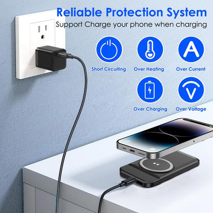 10000mAh 22.5W Magnetic Wireless Power Bank PD Fast Charging Portable Charger with Built-in Type-C Cables 15W Wireless Charging