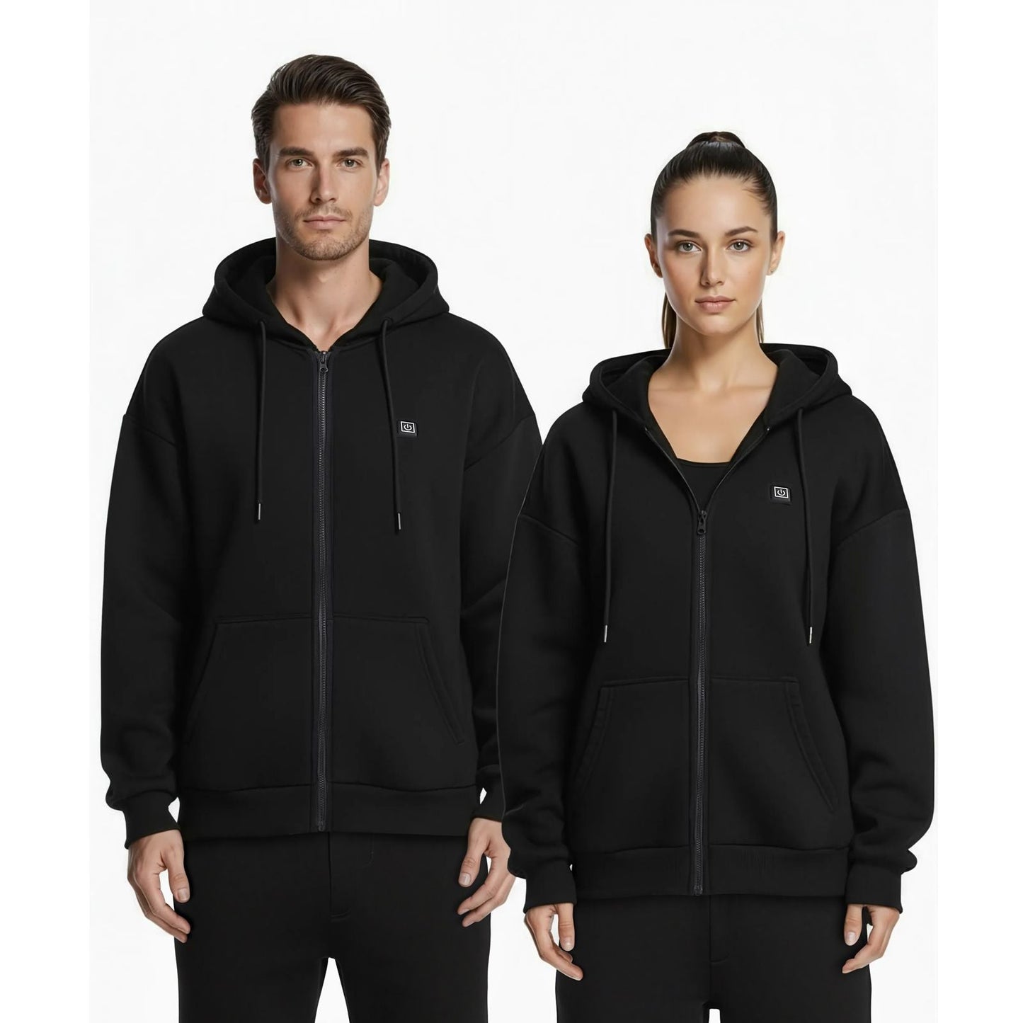 Heated Jacket Hoodie for Men Women, Heated Sweatshirt Unisex Full-Zip with 7.4V 16000mAh Power Bank Pack, 5 Heating Zones, 3 Temp Levels, 4-8H Warmth, for Winter Outdoor Camping, Black, XL Size