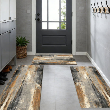 Three-piece kitchen rug set, non-slip and washable, abstract pattern kitchen hallway rug, soft and comfortable, suitable for sinks, floors, entrances, hallways and bathrooms.