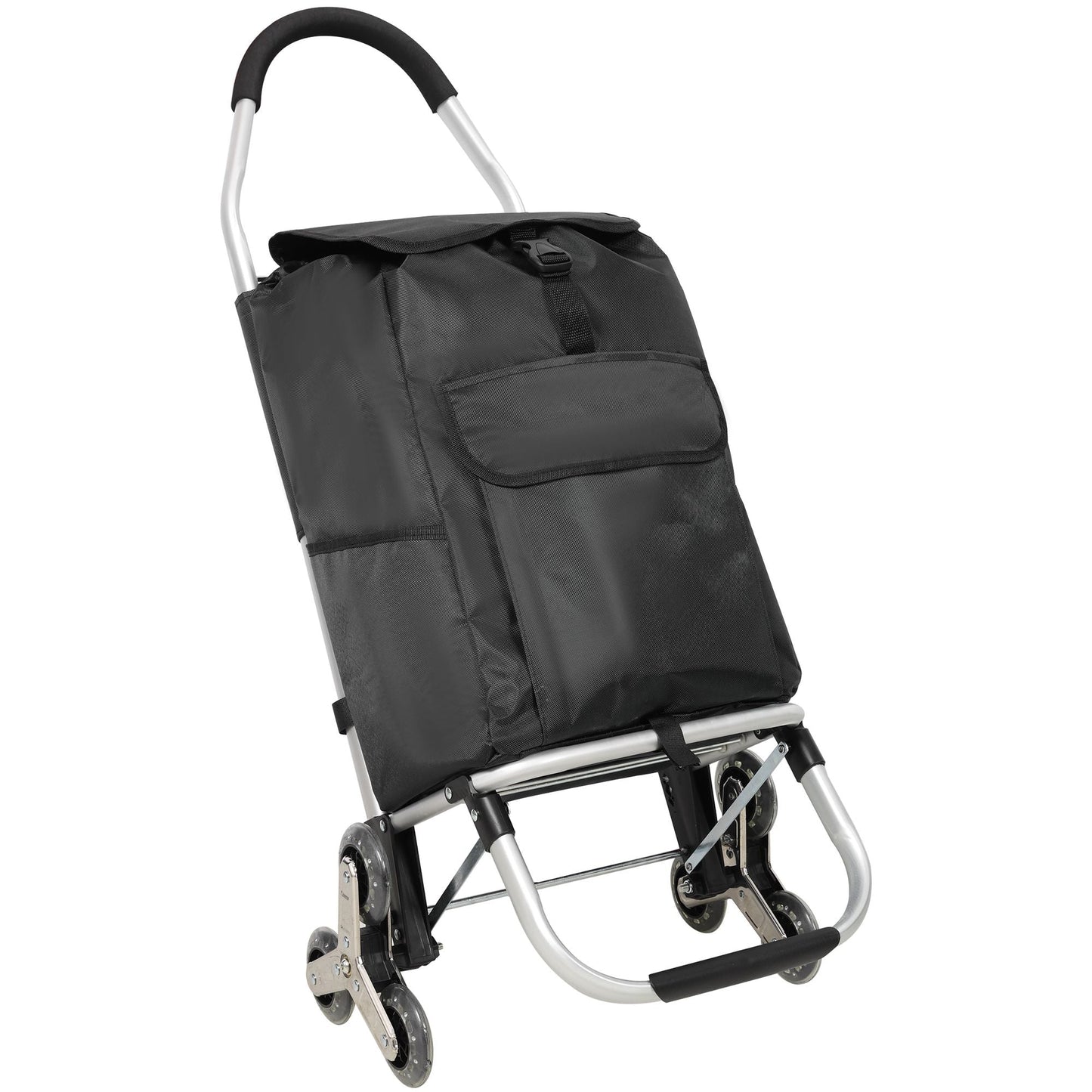 2 in 1 Shopping Stair Trolley with Wheels,Trolley Black Foldable Shopping Cart,Removable Shopping Oxford Waterproof Bag,Stainless Steel Triangular Wheels, Black