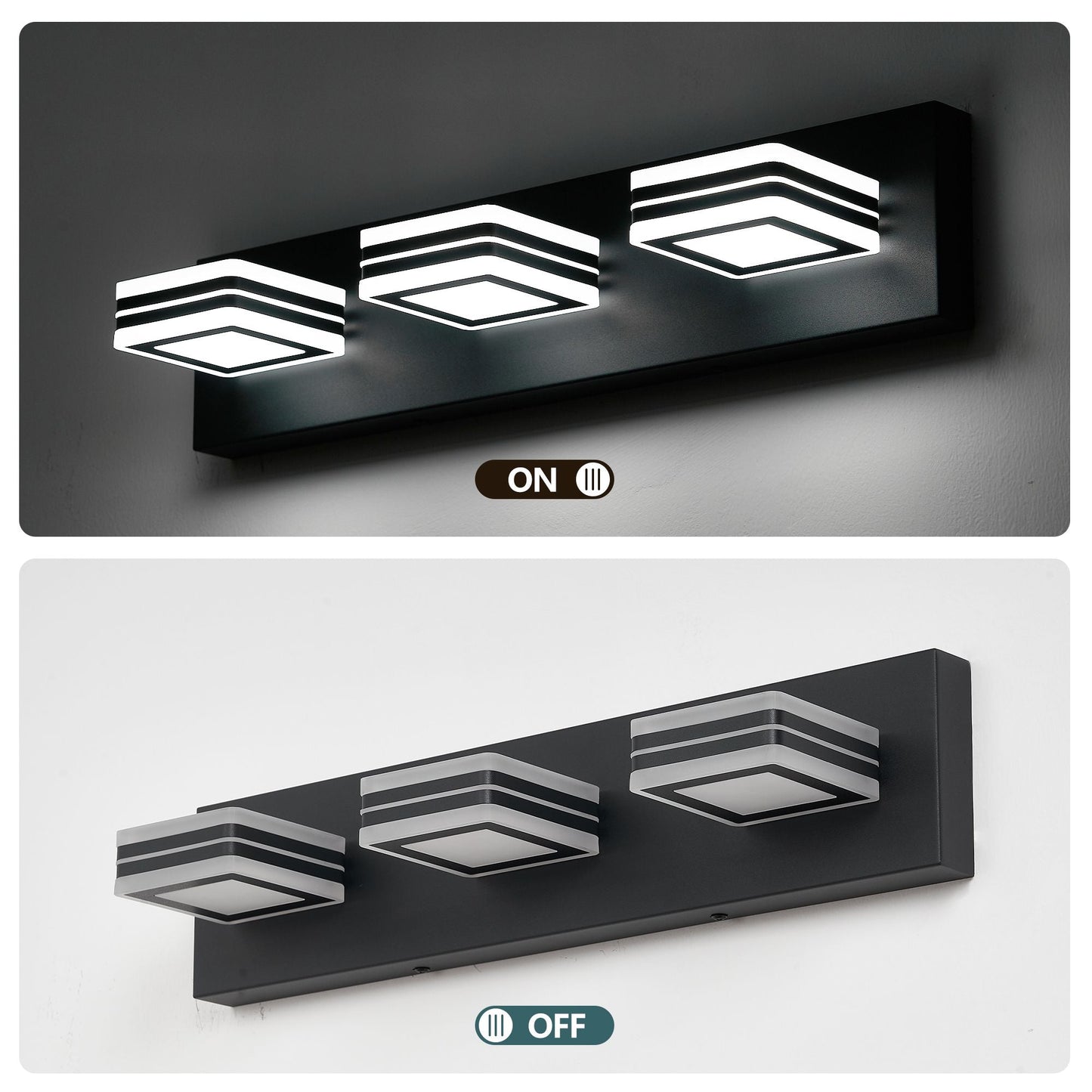 Matte Black Vanity Light Fixtures 3 Lights Up and Down LED Modern Bathroom Vanity Lights Over Mirror Acrylic Black Bath Wall Lighting