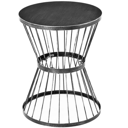 Patio End Table 16" Steel Side Table with Hourglass Design Black Accent Table for Outdoor and Indoor Use