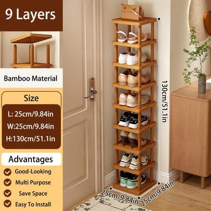 Versatile Bamboo Expandable Folding Storage Rack - 3/6/9 Layer Organizer for Any Room, No Assembly Needed!