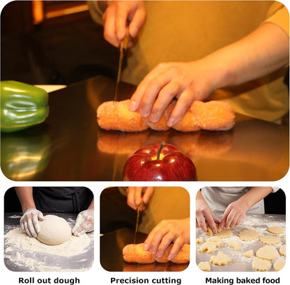 Stainless Steel Cutting Board with Lip for Kitchen Chopping Boards for Countertop Large Metal Cutting Board over Sink Suitable for Meat Fruits Vegetables Bread Noodle and Pizza Bamboo Knives