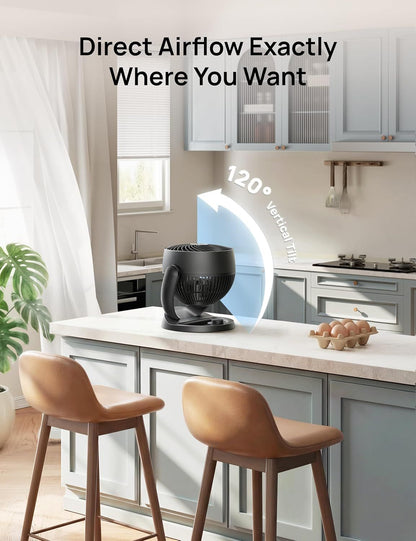 Fan for Bedroom, 12 Inches, 70ft Powerful Airflow, 25db Quiet Table Air Circulator Fans for Whole Room, 120° Adjustable Tilt, 3 Speeds, Desktop Fan for Home, Office, Kitchen