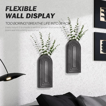 Pine Wood Wall Vases Set of 2 – Modern Wall Decor & Hanging Planters for Indoor Plants – Boho Home Decor Accent with Rustic Charm for Living Room, Kitchen & Bedroom (Black)