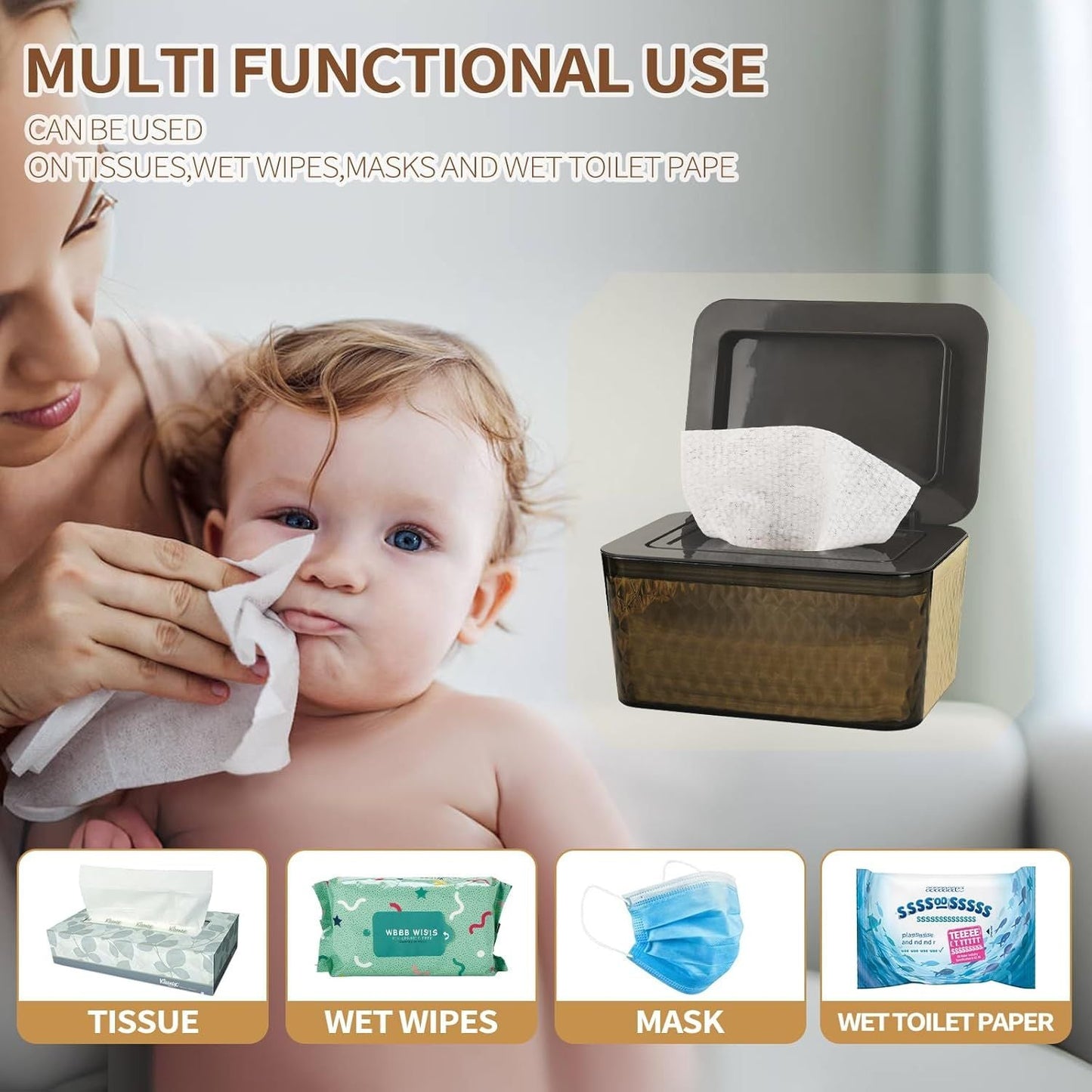 Wipes Dispenser, One-Handed Operation Wipe Holder for Baby & Adult, Seal-Designed Wipes Container for Bathroom Keep Diaper Wipes Fresh