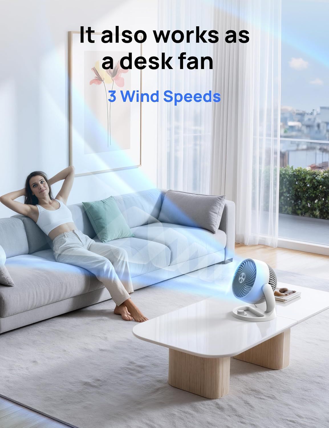 Fan for Bedroom, 12 Inches, 70ft Powerful Airflow, 25db Quiet Table Air Circulator Fans for Whole Room, 120° Adjustable Tilt, 3 Speeds, Desktop Fan for Home, Office, Kitchen