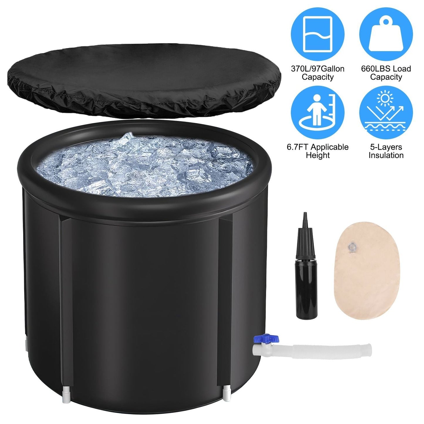 Portable Ice Bath Tub 97Gallon (370L), Portable Insulated Ice Bath Tub for Athletes Recovery, Easy Setup Ice Bathtub for Home Gym CampingCold Plunge Therapy Tub with 5-Layers Insulation, Large Ice Bat