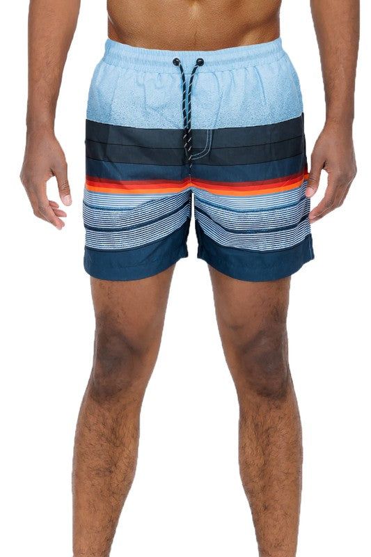 Stylish Blue Striped Swim Shorts for Men - Comfortable Quick-Dry Beachwear
