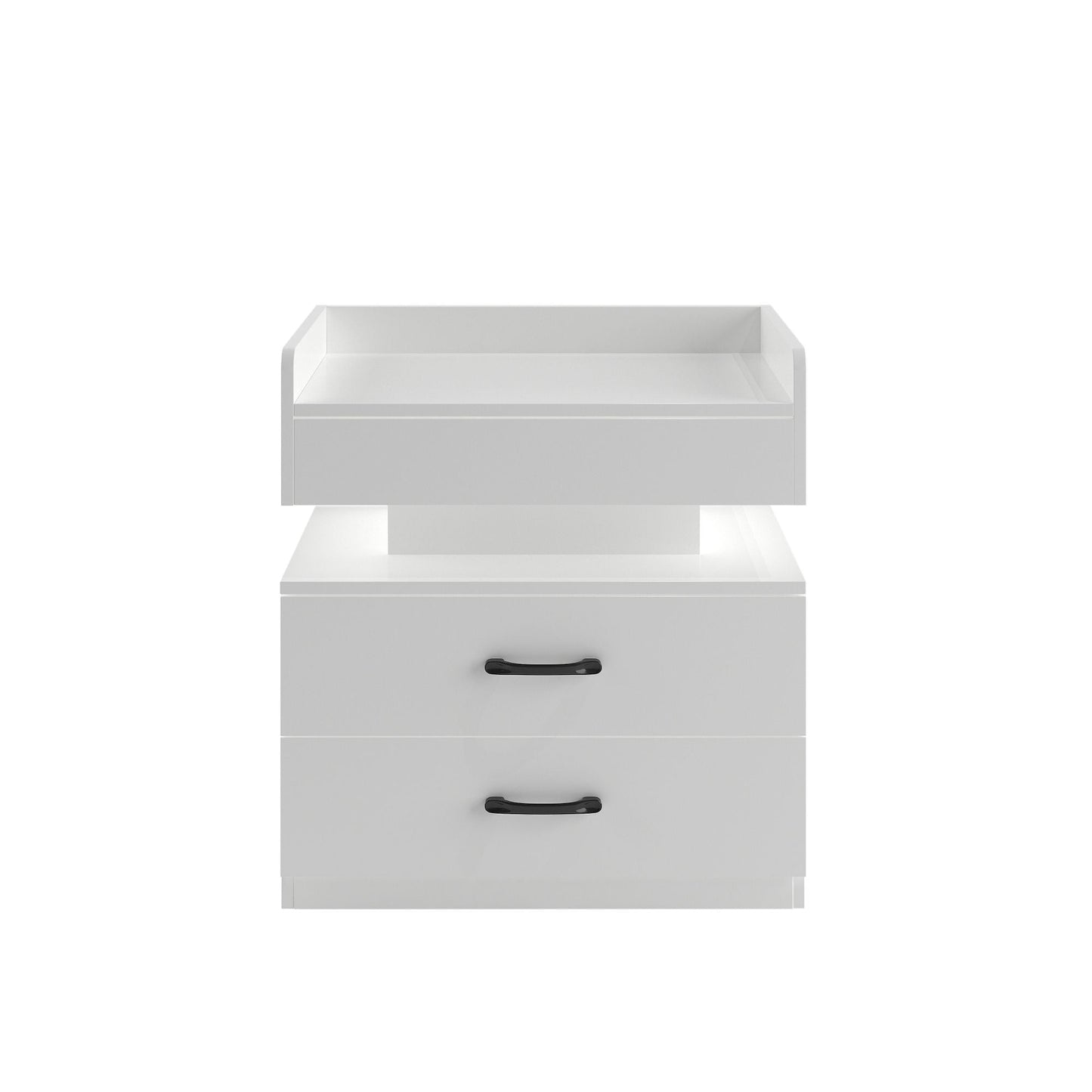 2 Set Nightstand with Adjustable LED Strip Light, 2-drawers, Large Storage Space, Suitable for Bedside Table, Coffee Table, Sofa Side Table or End Table for Study Desk