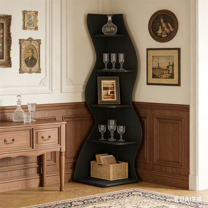 Wave shaped corner shelves, modern corner bookshelves, bookcases, display stands, and plant racks are suitable for small spaces