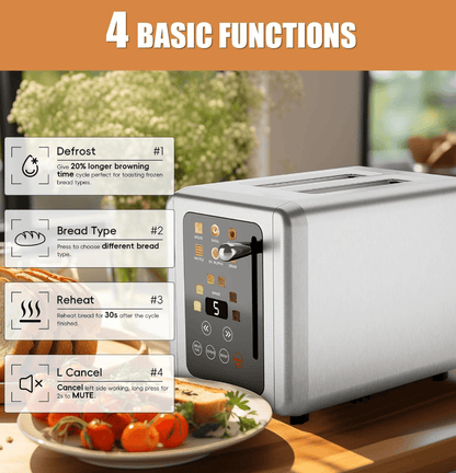 Retro Stainless Steel Toaster with 6 Browning Levels & 3 Functions - Perfect for Defrosting, Reheating, & Cancelling