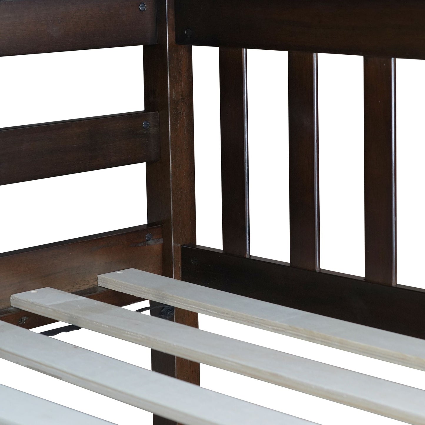 Twin Over Twin Rubber Wood Bunk Bed with 2 Drawers, Convertible into 2 Twin Beds, Twin Size Bunk Bed with Ladder and Safety Guardrails