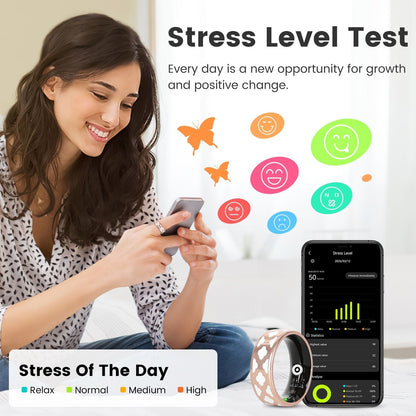 Size7/8/9/10 Options -- 1Pc Smart Ring Health Tracker Fitness/Sleep/Stress/HRV Tracker with Charging Case Magnetic Charging Cable for Women & Men Compatible with iOS & Android 7-Day Battery Life