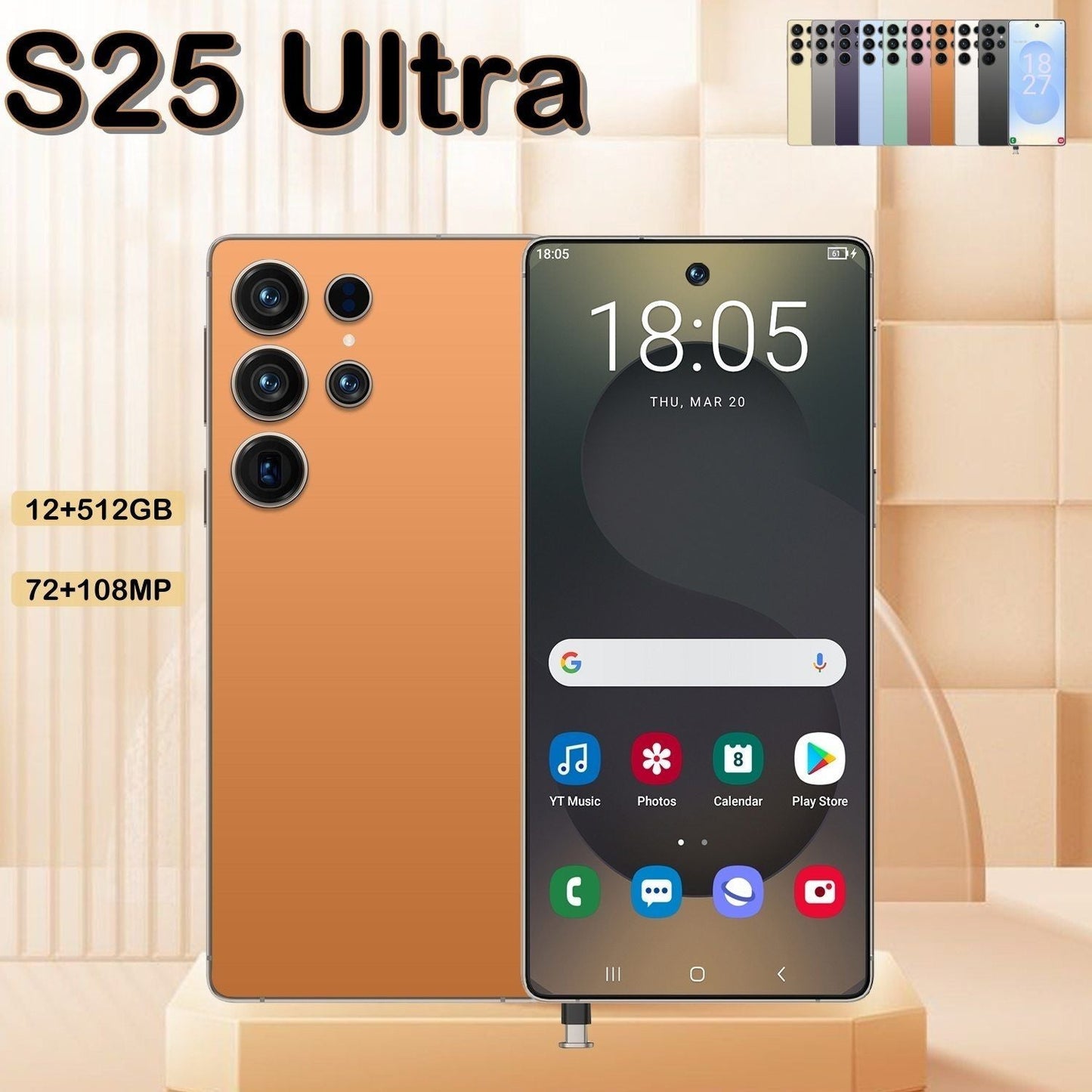 I25 Ultra 5G Smartphone, Unlocked Cell Phone, 6.8" HD Screen Unlocked Phones,  , 6000mAh Battery, Built in Pen, 12+512GB, Android 14, Face ID+Fingerprint Lock