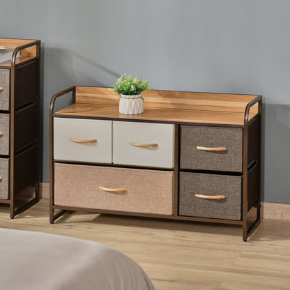 5-Bin Dresser Storage Tower Cabinet Organizer Unit, Chest Dresser Drawers with Metal Frame for Bedroom, Multicoloured