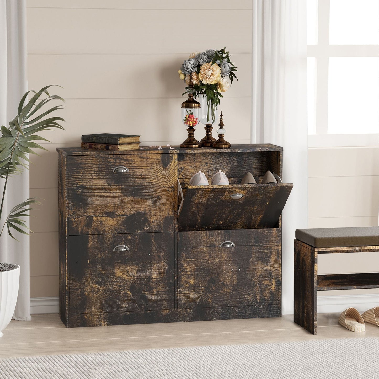 Shoe Cabinet,Hidden Slim Narrow Shoe Rack Cabinet with 4 Drawers for Entryway, Foyer,Hallway,Bedroom