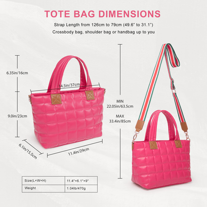 Puffer Tote Bag for Women with Zipper, Quilted Puffy bag Lightweight Crossbody Hobo Padded Handbag with Strap-Rose