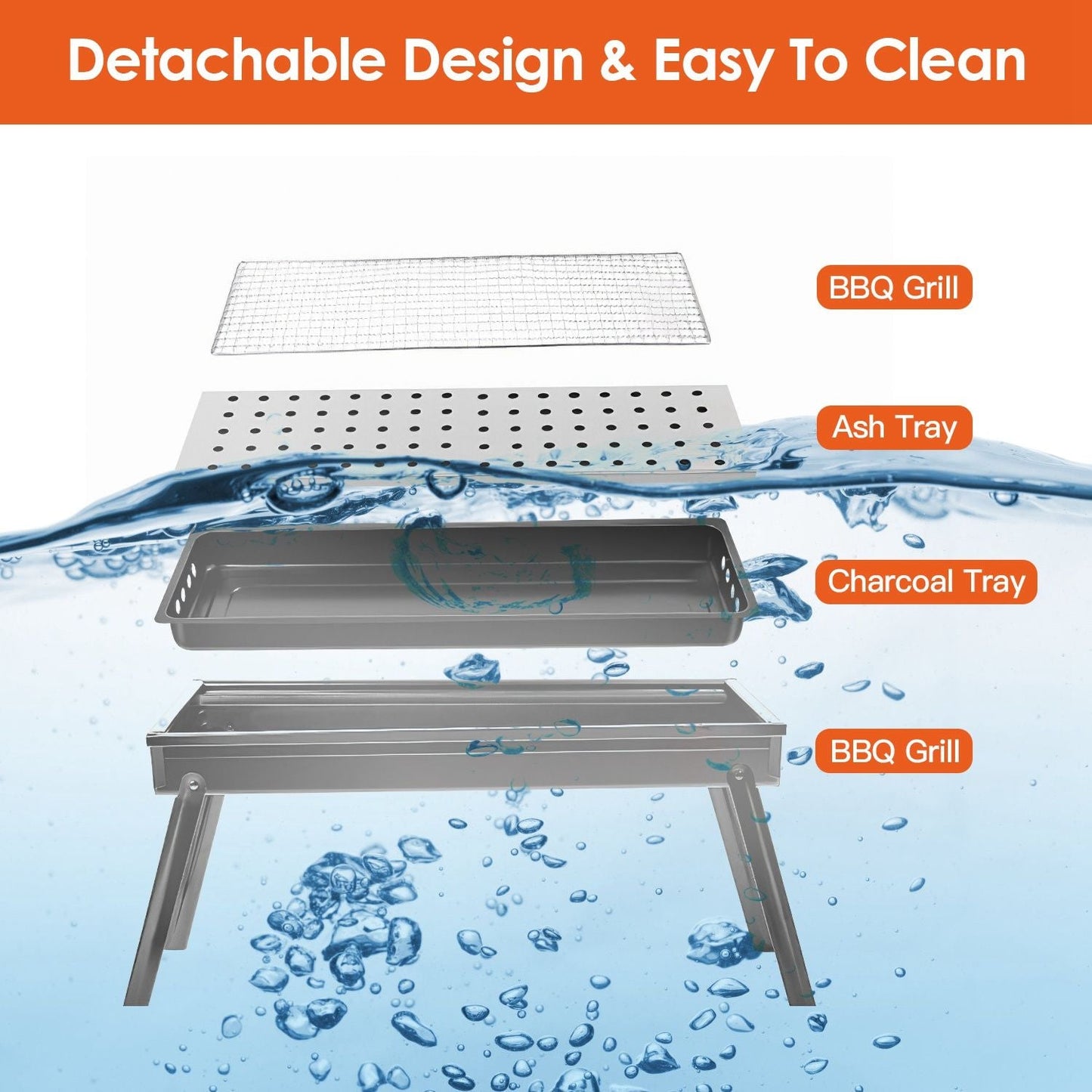 Folding Charcoal BBQ Grill Stainless Steel Grill with Shelf Net Easy Setup for Camping Picnic Outdoor Party Backyard