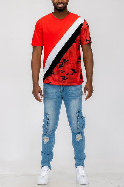 Men's Short Sleeve Camo Color Block Tee for Casual Wear