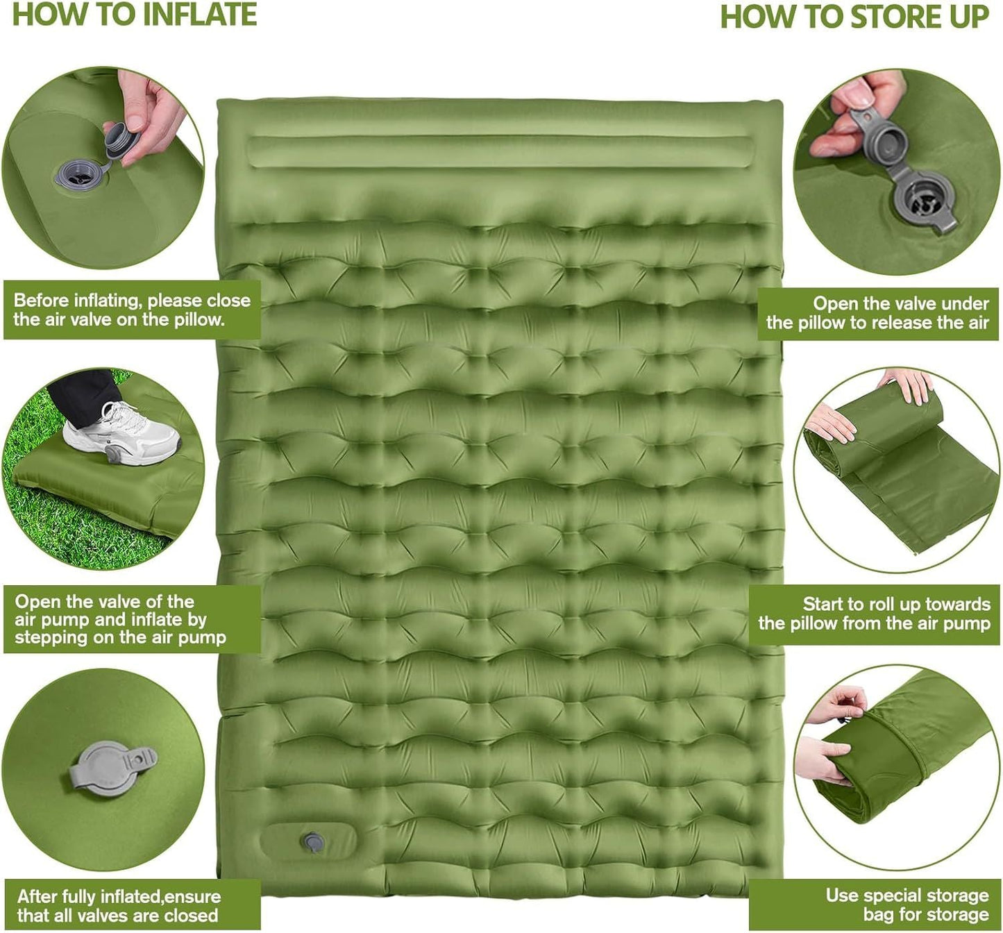Camping Sleeping Pad, Ultralight Camping Mat with Pillow Built-in Foot Pump, 4" Thick Inflatable Sleeping Mat Compact for Backpacking, Hiking, Car Traveling, Camp Tent