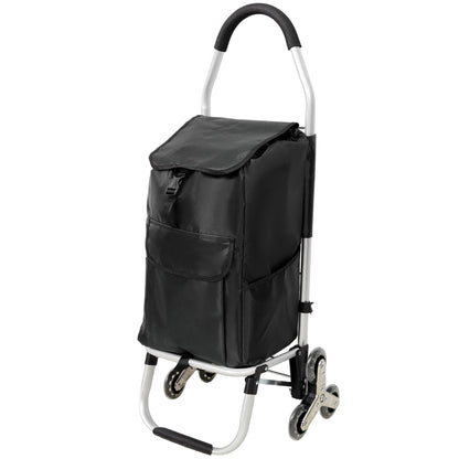2 in 1 Shopping Stair Trolley with Wheels,Trolley Black Foldable Shopping Cart,Removable Shopping Oxford Waterproof Bag,Stainless Steel Triangular Wheels, Black