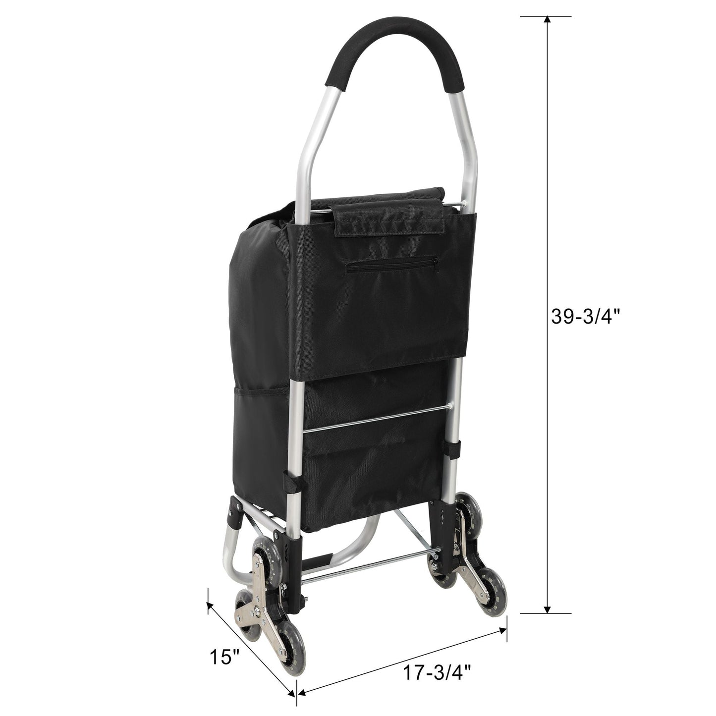 2 in 1 Shopping Stair Trolley with Wheels,Trolley Black Foldable Shopping Cart,Removable Shopping Oxford Waterproof Bag,Stainless Steel Triangular Wheels, Black