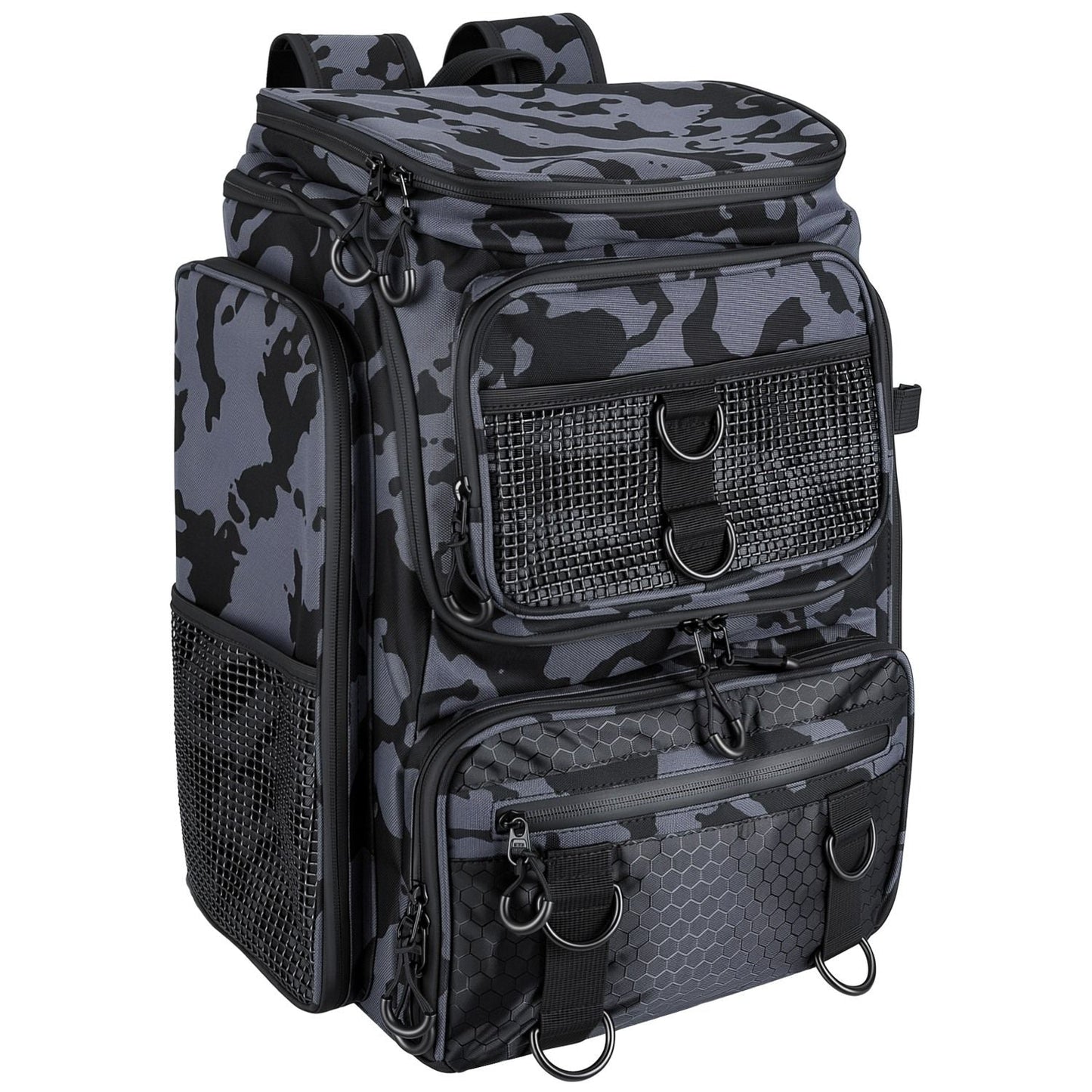 42L/11Gal Fishing Backpack Large Capacity Fishing Tackle Storage Bag with Rod Holders 16-Pocket Water-Resistant with Divider Adjustable Padded Straps for Fishing Gear Outdoor Camping Hiking
