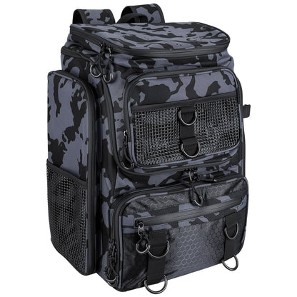42L/11Gal Fishing Backpack Large Capacity Fishing Tackle Storage Bag with Rod Holders 16-Pocket Water-Resistant with Divider Adjustable Padded Straps for Fishing Gear Outdoor Camping Hiking