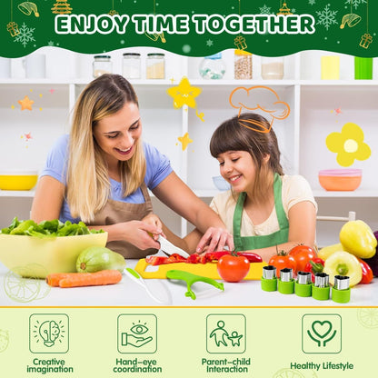 28PCS Knife Set - Kids Knifes for Real Cooking, Montessori Kids Kitchen Knife Set with Cutting Board Crinkle Cutters Kid Safe Knives, Kitchen Tools Old Girl Boy