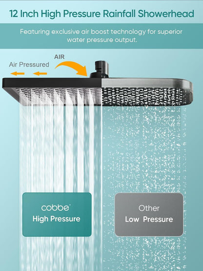 11.8 Inch Rain Shower Head with 6 Modes Handheld Water Spray High Pressure Showerhead Combo with 11 Inch Adjustable Extension Arm