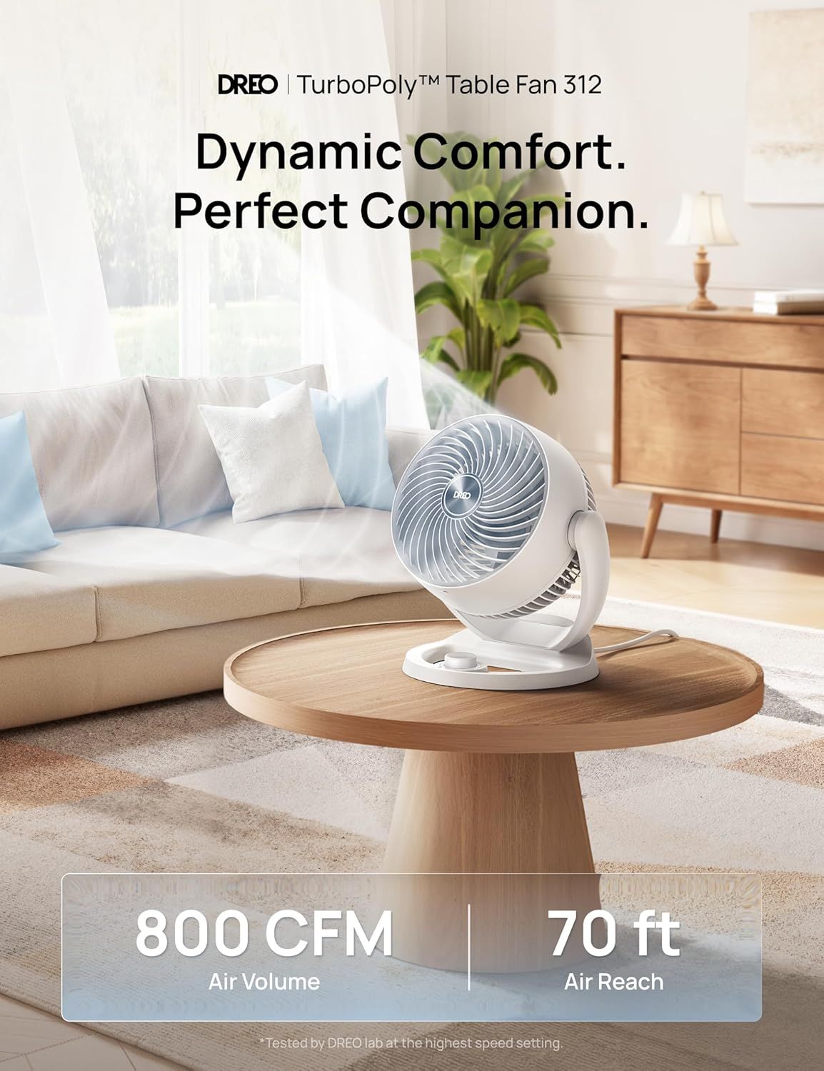 Fan for Bedroom, 12 Inches, 70ft Powerful Airflow, 25db Quiet Table Air Circulator Fans for Whole Room, 120° Adjustable Tilt, 3 Speeds, Desktop Fan for Home, Office, Kitchen