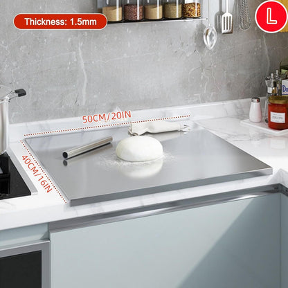 Stainless Steel Cutting Board with Lip for Kitchen Chopping Boards for Countertop Large Metal Cutting Board over Sink Suitable for Meat Fruits Vegetables Bread Noodle and Pizza Bamboo Knives