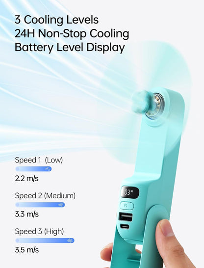Handheld Travel Fan, Upgraded Mini Portable Fan with Up to 24 Working Hours for Long-term Outdoor Cooling, Combines Power Bank and Flashlight, Used for Summer, Cruise, Concert
