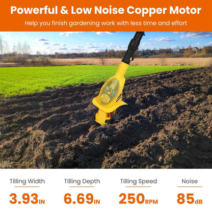 20V Cordless Tiller Cultivator, 250RPM Electric Garden Tiller Depth Garden Rototiller for Lawn/Gardening/Soil Cultivation