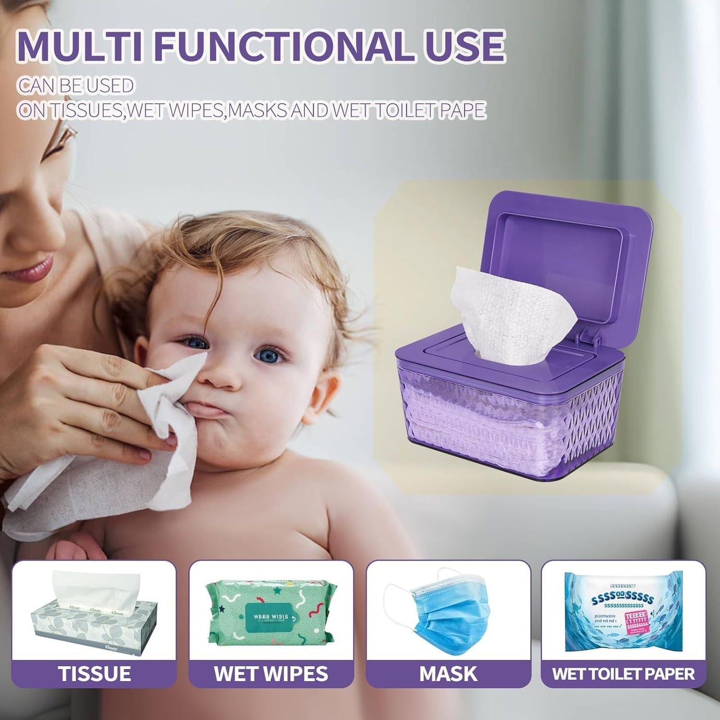 Wipes Dispenser, One-Handed Operation Wipe Holder for Baby & Adult, Seal-Designed Wipes Container for Bathroom Keep Diaper Wipes Fresh