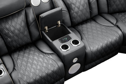 Fortuner Modern Style Upholstery Recliner Loveseat Made with Wood & Massage Function Included-Black