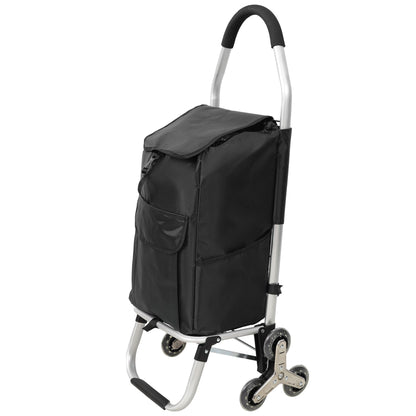 2 in 1 Shopping Stair Trolley with Wheels,Trolley Black Foldable Shopping Cart,Removable Shopping Oxford Waterproof Bag,Stainless Steel Triangular Wheels, Black