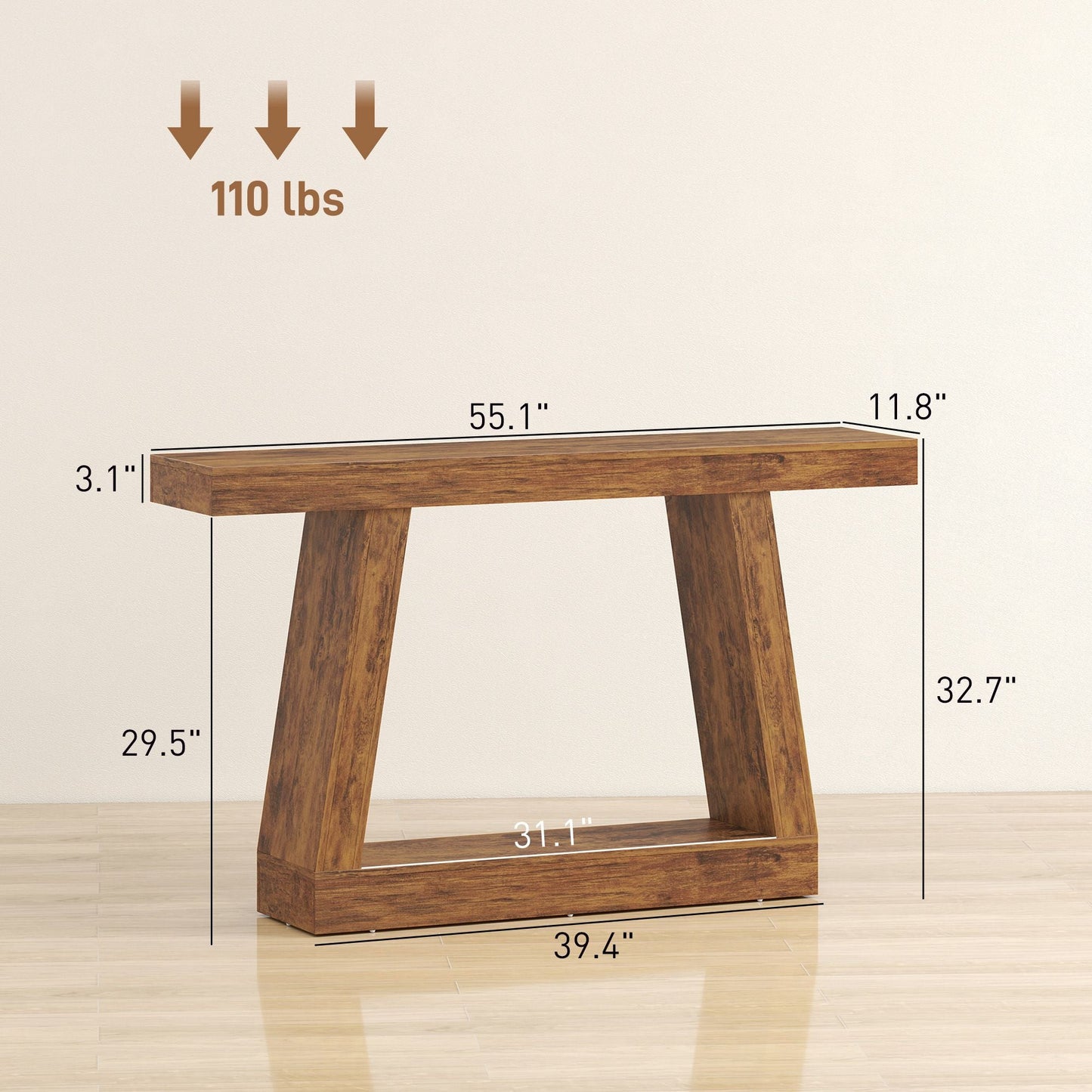 55" Farmhouse Console Table, 2-Tier Entryway Table with Storage for Hallway, Living Room, Behind Couch, Rustic Brown