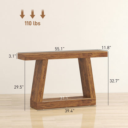 55" Farmhouse Console Table, 2-Tier Entryway Table with Storage for Hallway, Living Room, Behind Couch, Rustic Brown