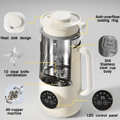8 in 1 Automatic Nut Milk Maker Machine,35oz Multi-Functional Soy Milk Maker with 10 Blades, Plant-Based, Oat, Almond, Dairy Free Beverages with 12h Timer, Heating, Auto-clean, Keep Warm 2h