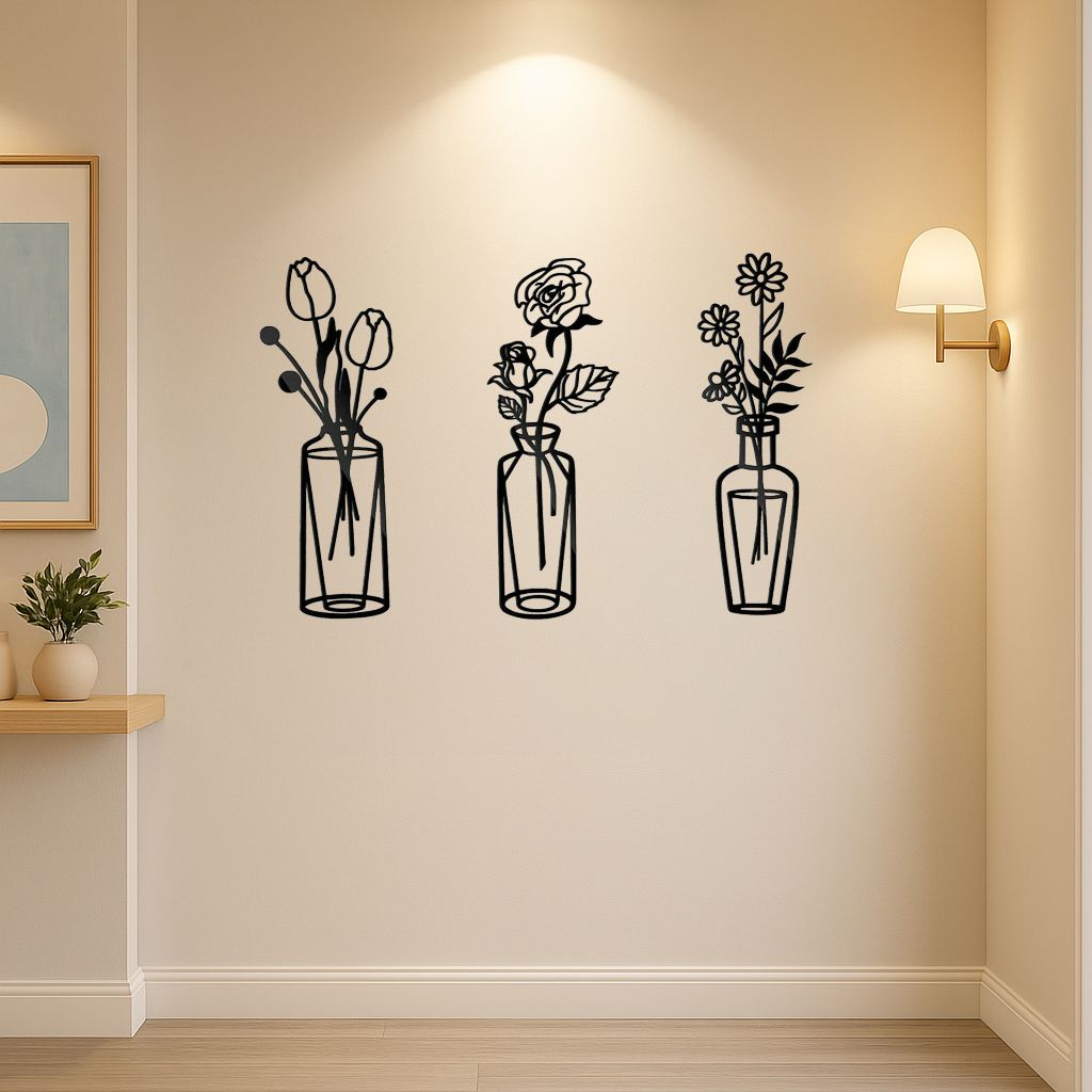 CIFbuy™ Metal Flower Wall Decorations Set of 3 Simple Iron Vase-Inspired Wall Art Ideal for Kitchens Bathrooms Living Rooms Bedrooms Studies Doors Por(TikTok/temu self-pickup orders)