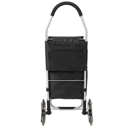 2 in 1 Shopping Stair Trolley with Wheels,Trolley Black Foldable Shopping Cart,Removable Shopping Oxford Waterproof Bag,Stainless Steel Triangular Wheels, Black