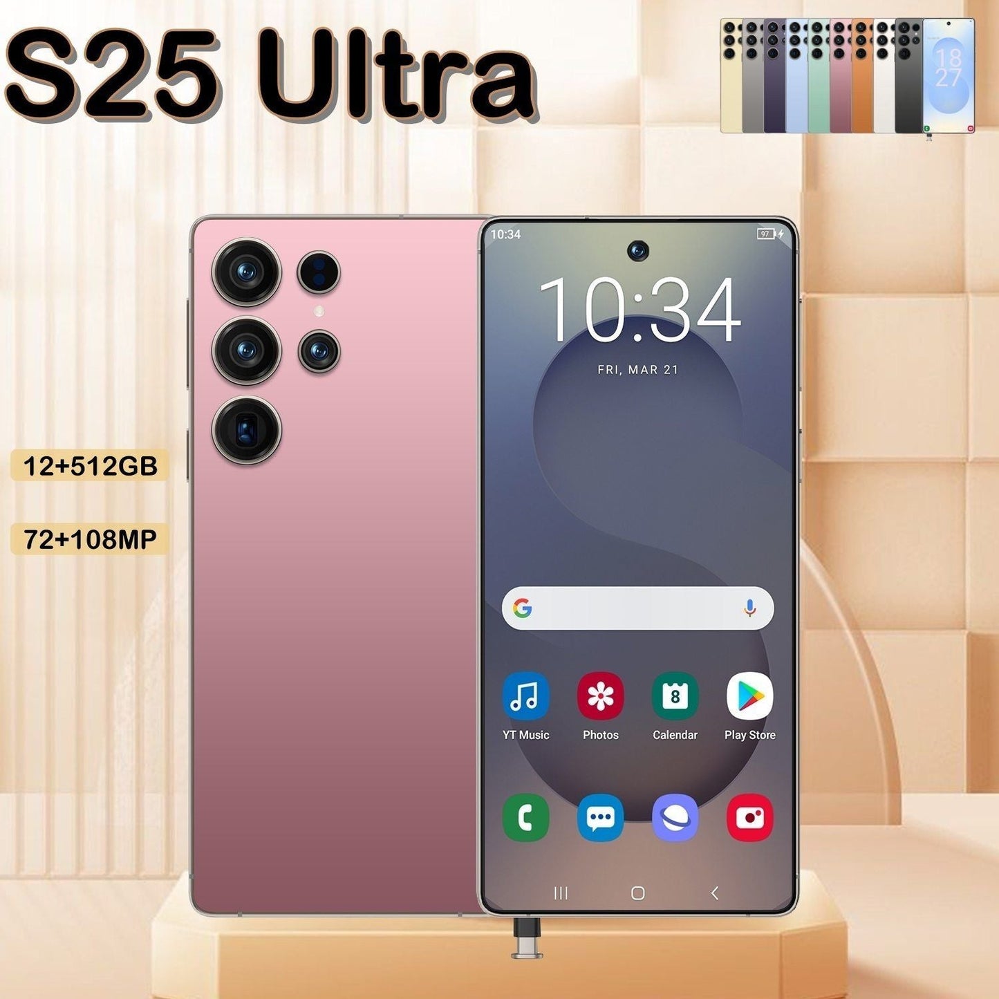 I25 Ultra 5G Smartphone, Unlocked Cell Phone, 6.8" HD Screen Unlocked Phones,  , 6000mAh Battery, Built in Pen, 12+512GB, Android 14, Face ID+Fingerprint Lock