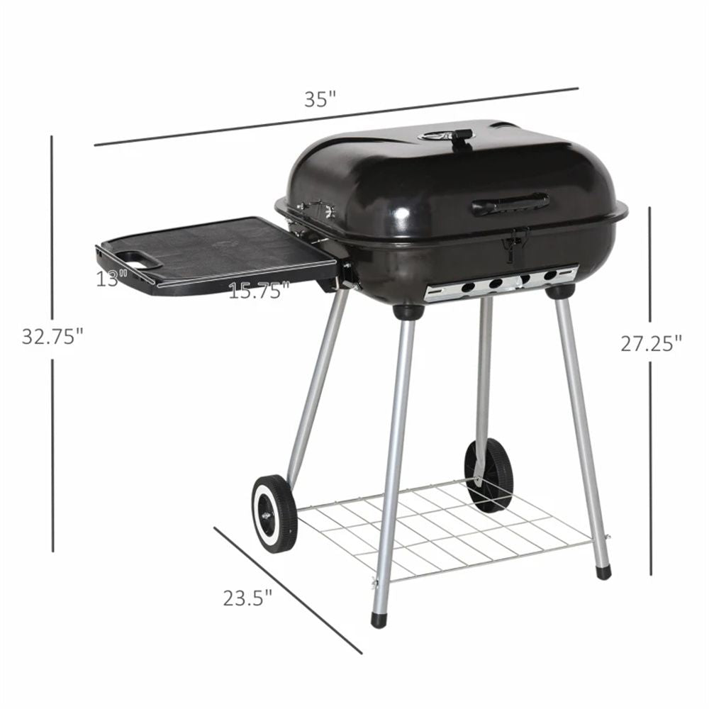 Charcoal barbecue grill, backyard picnic cookware, black