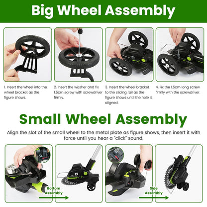 21V Electric Weed Edger Cordless String Trimmer Grass Mower Eater Bush Cutter with 16800RPM 2x 3000mAh Batteries 3.6-4.6FT Length 90° Rotatable Angle Saw Blade Steel Blade String Blade