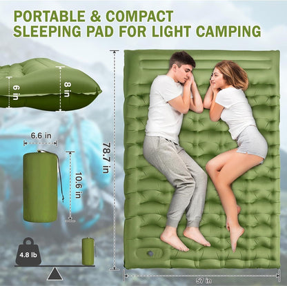 Camping Sleeping Pad, Ultralight Camping Mat with Pillow Built-in Foot Pump, 4" Thick Inflatable Sleeping Mat Compact for Backpacking, Hiking, Car Traveling, Camp Tent